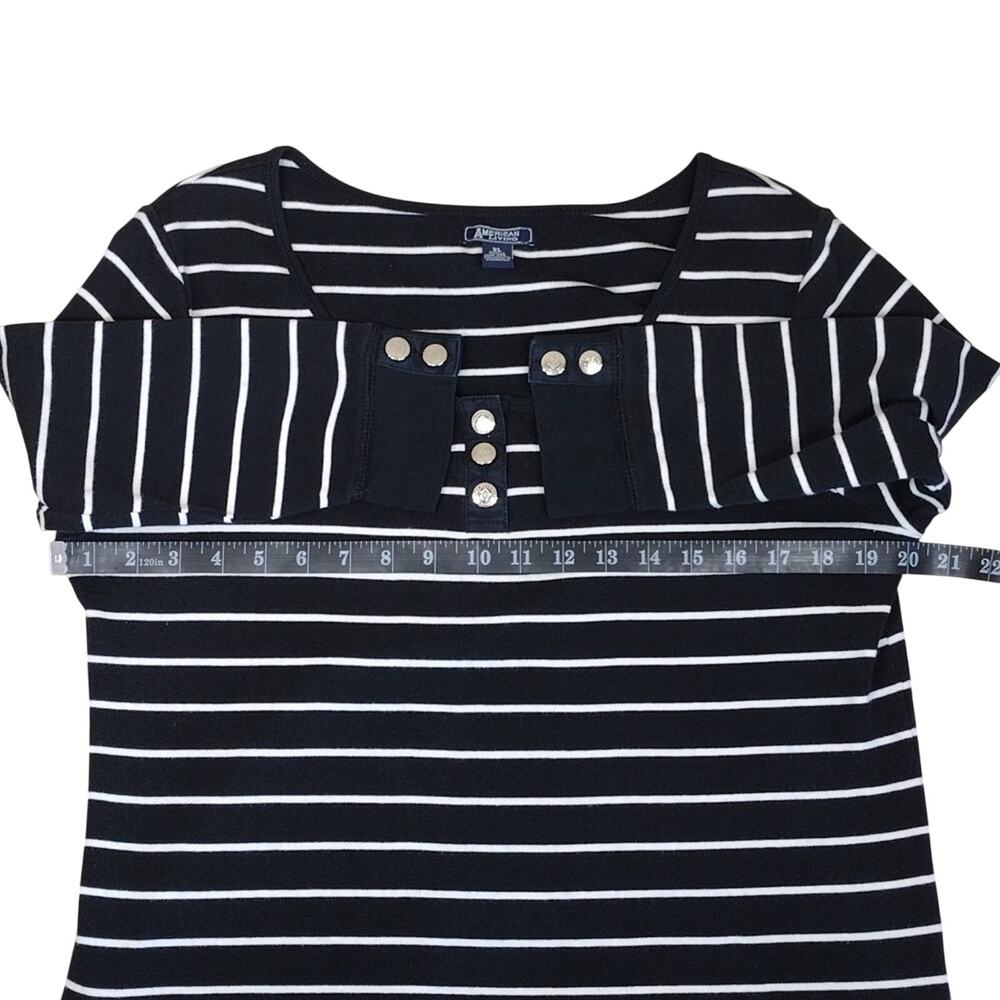 American Living Top Women’s XL Black White Striped Henley 3/4 Sleeve Cotton - Picture 7 of 8